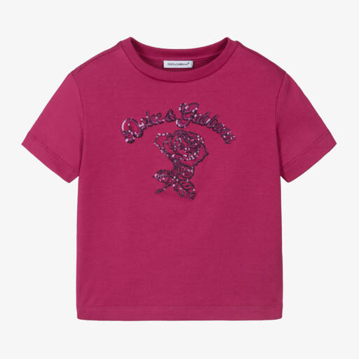 Dolce & Gabbana-Girls Magenta Logo Tee | Childrensalon Outlet
