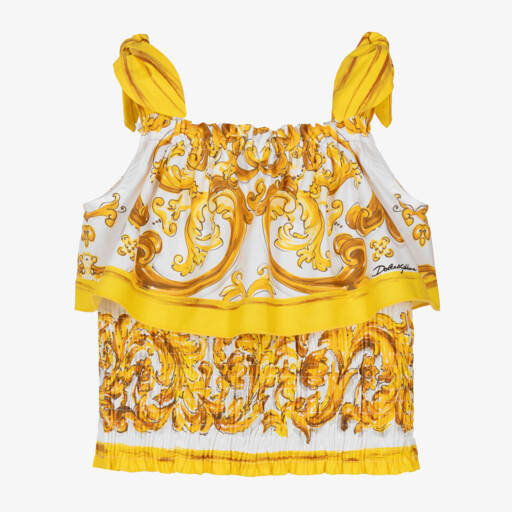 Dolce & Gabbana-Girls Majolica Print Cotton Top | Childrensalon Outlet