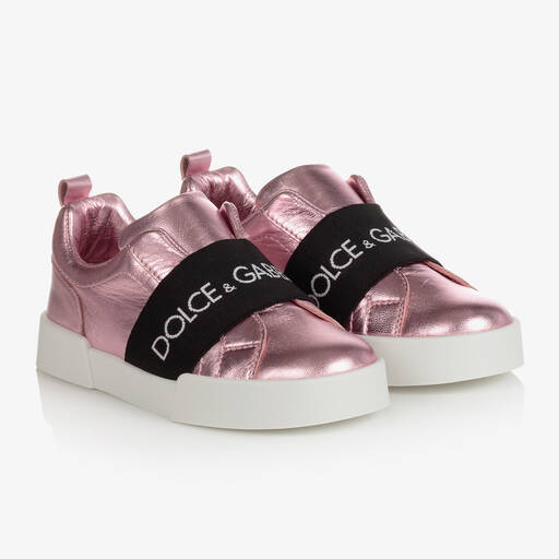 Dolce & Gabbana-Girls Metallic Pink Logo Trainers | Childrensalon Outlet