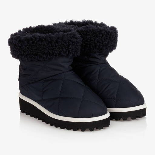 Dolce & Gabbana-Bottines fourrées bleu marine Fille | Childrensalon Outlet