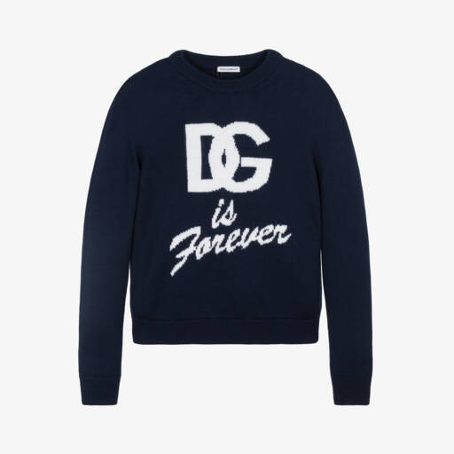 Dolce & Gabbana-Girls Navy Wool-Knit Sweater | Childrensalon Outlet