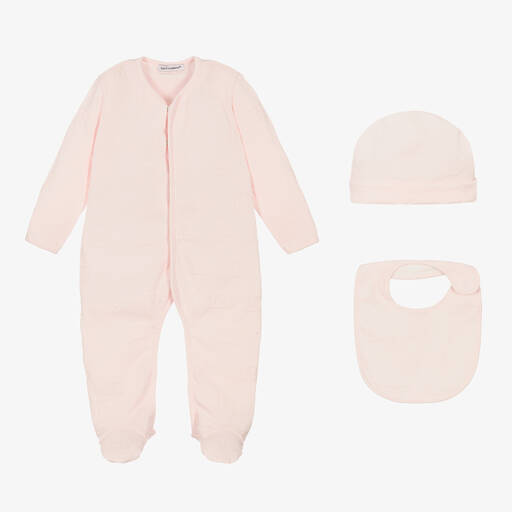 Dolce & Gabbana-Girls Pink 3-Piece Babygrow Gift Set | Childrensalon Outlet