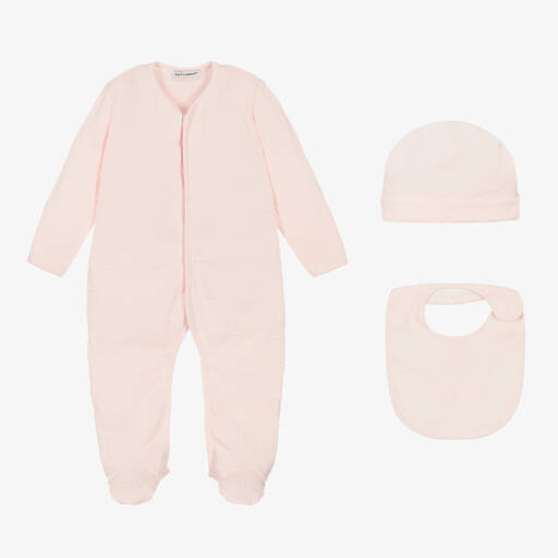 Dolce & Gabbana-طقم هدية بيبي غرو قطن محبوك لون زهري - 3 قطع | Childrensalon Outlet
