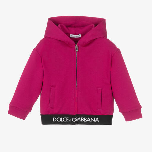 Dolce & Gabbana-Girls Pink Cotton Logo Zip-Up Hoodie | Childrensalon Outlet