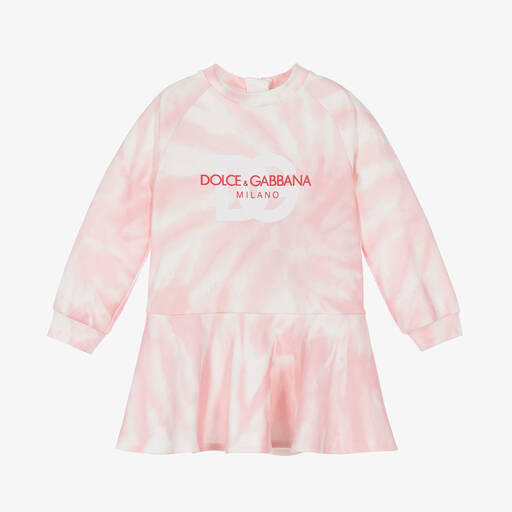 Dolce & Gabbana-Girls Pink Cotton Tie-Dye Dress | Childrensalon Outlet