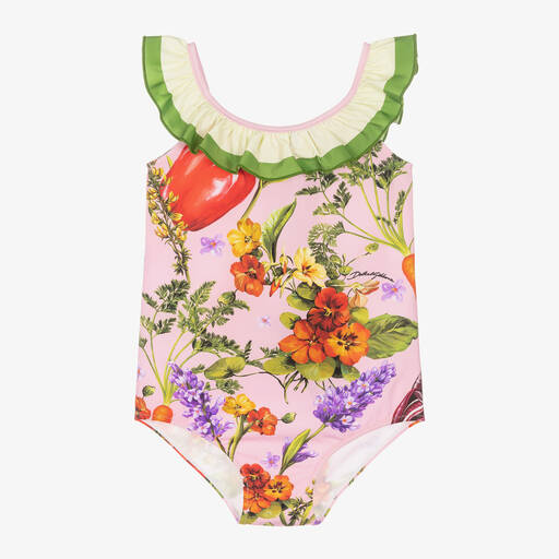 Dolce & Gabbana-Girls Pink Farmer Print Swimsuit | Childrensalon Outlet