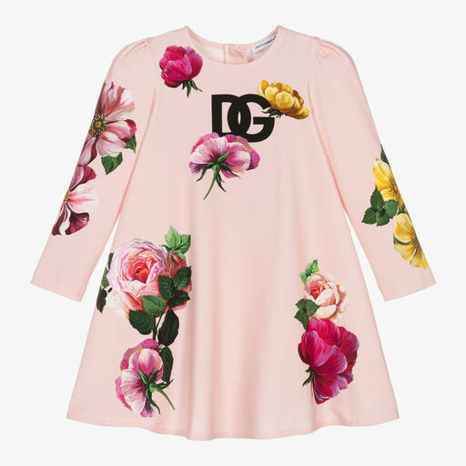 Dolce & Gabbana-Girls Pink Floral Jersey Dress | Childrensalon Outlet