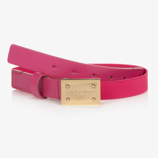 Dolce & Gabbana-Girls Pink & Gold Leather Logo Plate Belt | Childrensalon Outlet