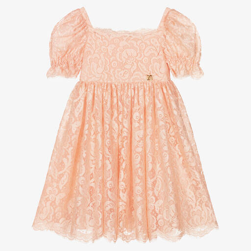Dolce & Gabbana-فستان مزين بدانتيل لون زهري | Childrensalon Outlet