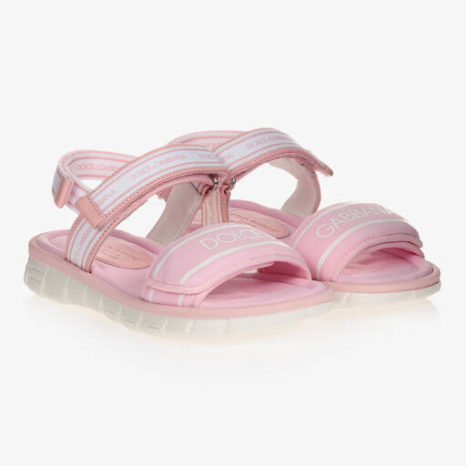 Dolce & Gabbana-Girls Pink Logo Sandals | Childrensalon Outlet