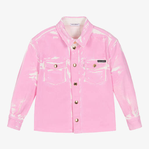 Dolce & Gabbana-Girls Pink Paint Effect Denim Jacket  | Childrensalon Outlet