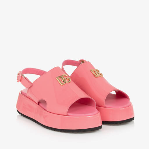 Dolce & Gabbana-Girls Pink Patent Flatform Sandals | Childrensalon Outlet