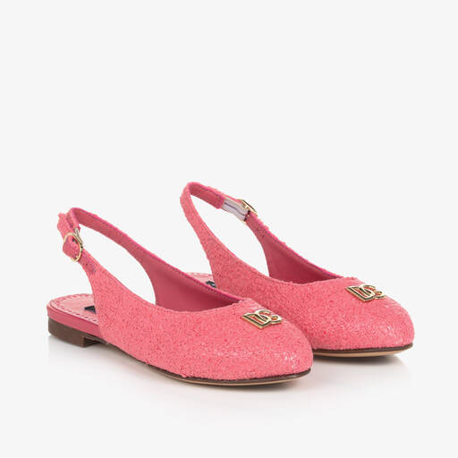 Dolce & Gabbana-Girls Pink Tweed Ballerina Pumps | Childrensalon Outlet