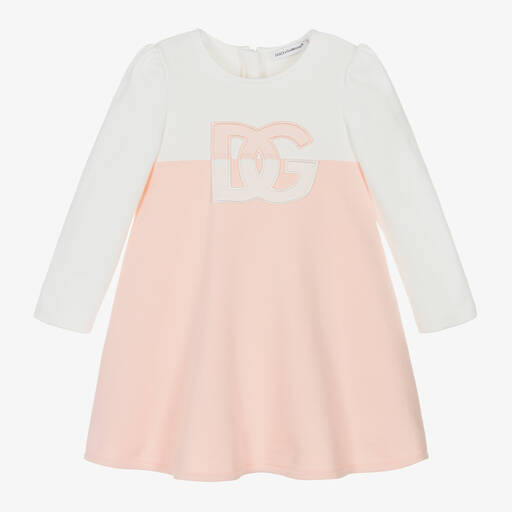 Dolce & Gabbana-Girls Pink & White Cotton Jersey Dress | Childrensalon Outlet