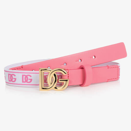 Dolce & Gabbana-Ceinture rose et blanche en cuir DG | Childrensalon Outlet