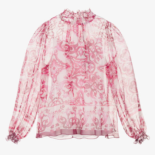 Dolce & Gabbana-Blouse soie rose blanche Majolica | Childrensalon Outlet