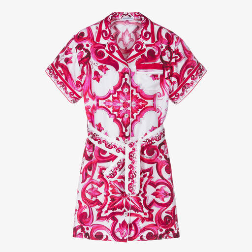 Dolce & Gabbana-Girls Pink & White Silk Majolica Dress | Childrensalon Outlet
