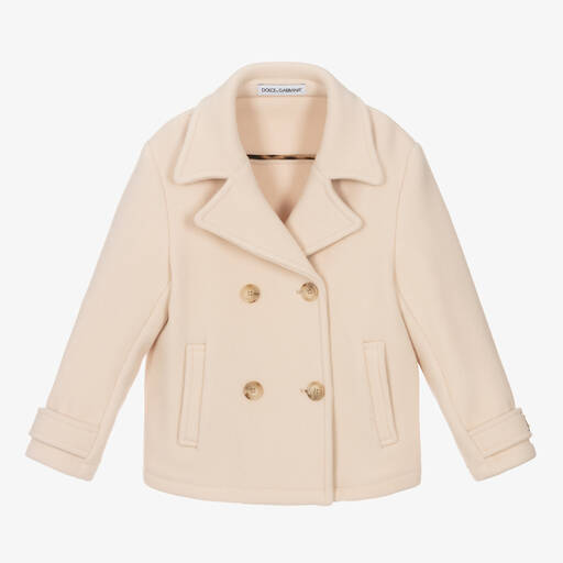 Dolce & Gabbana-Girls Pink Wool Double-Breasted Jacket | Childrensalon Outlet