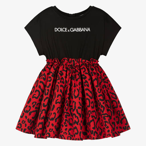 Dolce & Gabbana-فستان قطن جيرسي لون أحمر و أسود  | Childrensalon Outlet