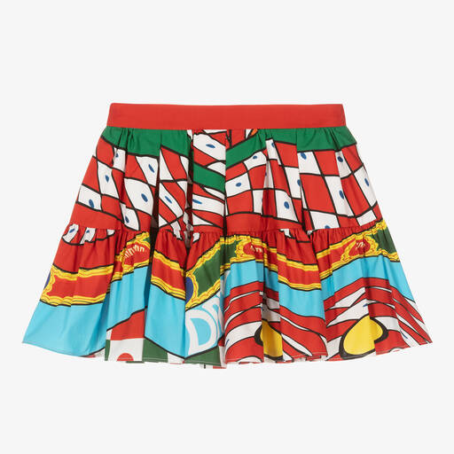 Dolce & Gabbana-تنورة قطن بوبلين لون أحمر بطبعة ملونة | Childrensalon Outlet