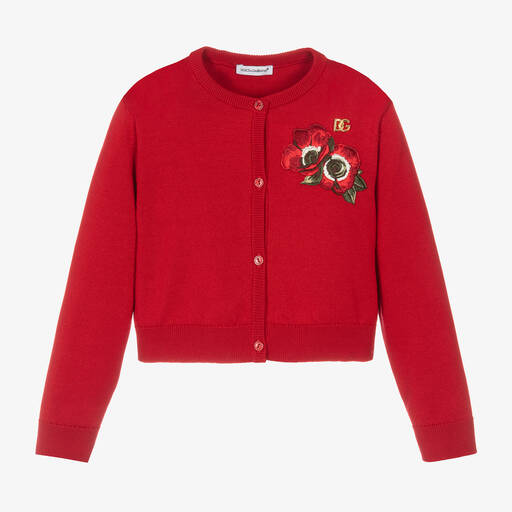 Dolce & Gabbana-Красный трикотажный кардиган с маками для девочек | Childrensalon Outlet
