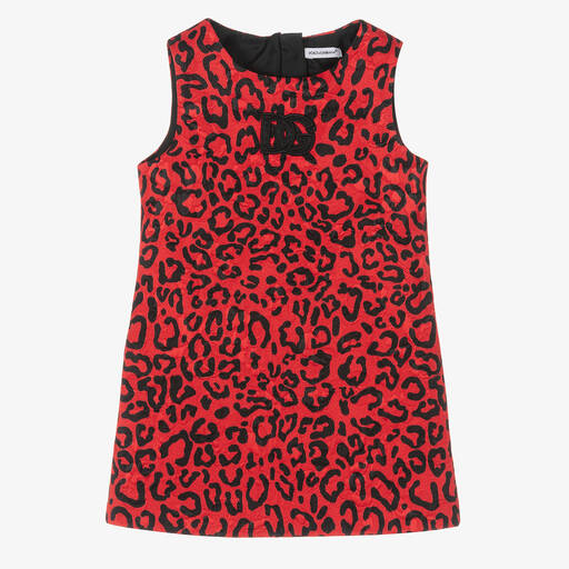Dolce & Gabbana-Girls Red Leopard Jaquard Logo Dress  | Childrensalon Outlet