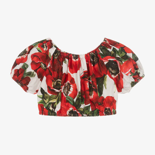 Dolce & Gabbana-بلوز قطن بوبلين لون أحمر وأبيض للبنات | Childrensalon Outlet
