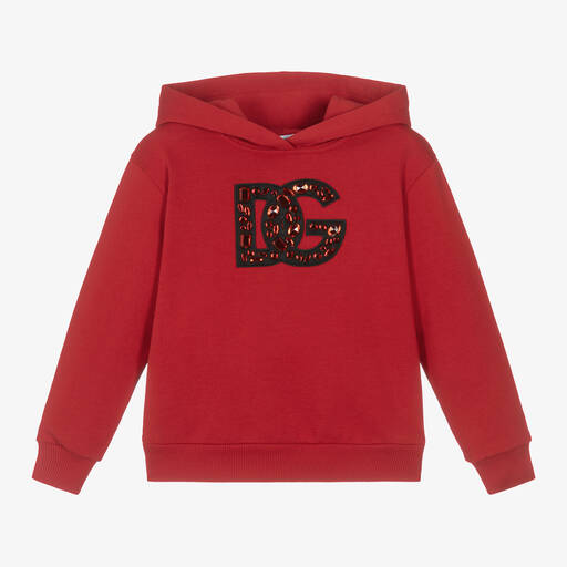 Dolce & Gabbana-Roter DG Kapuzenpulli mit Strass | Childrensalon Outlet