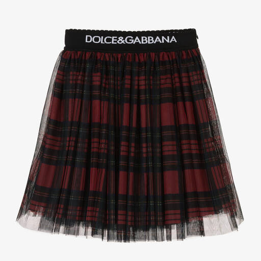 Dolce & Gabbana-تنورة تول وفيسكوز تارتان لون أحمر | Childrensalon Outlet