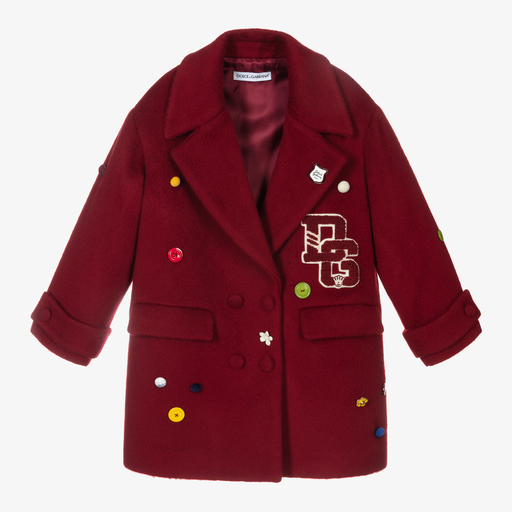 Dolce & Gabbana-معطف صوف لون أحمر برغندي للبنات | Childrensalon Outlet