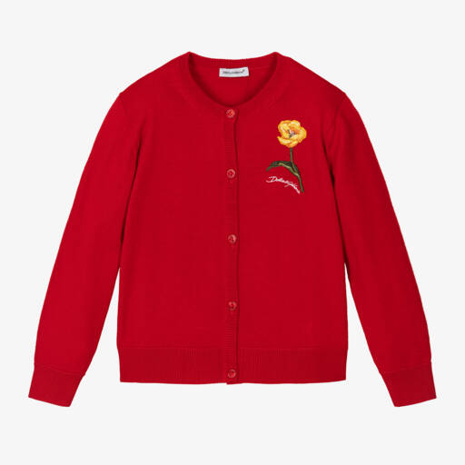 Dolce & Gabbana-Girls Scarlet Wool Floral Cardigan | Childrensalon Outlet
