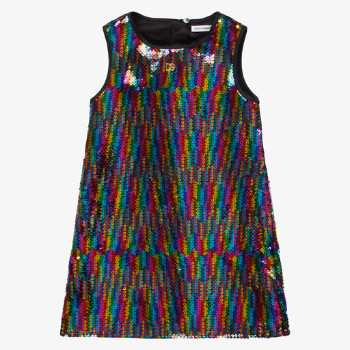 Dolce & Gabbana-فستان ساتان مزين بترتر بطبعة ملونة | Childrensalon Outlet