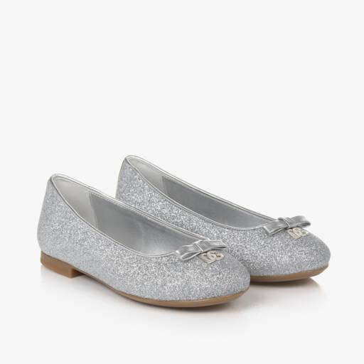 Dolce & Gabbana-Girls Silver Glitter Ballet Flats | Childrensalon Outlet