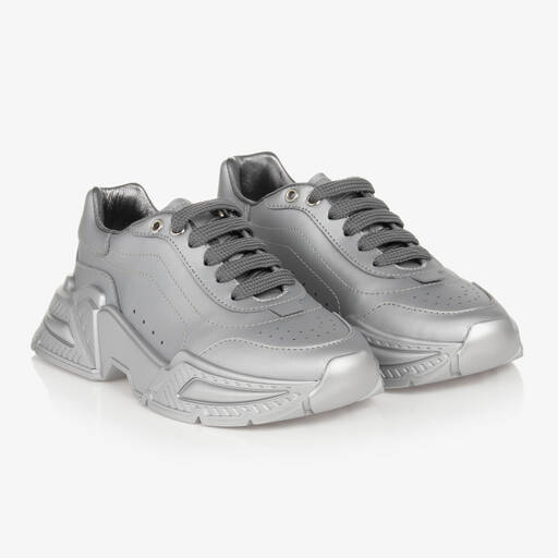 Dolce & Gabbana-Girls Silver Leather Daymaster Trainers | Childrensalon Outlet