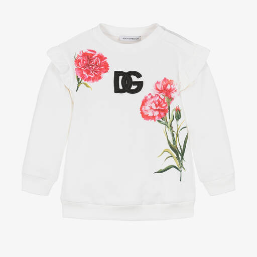 Dolce & Gabbana-Girls White Carnation Cotton Sweatshirt | Childrensalon Outlet