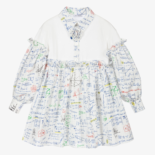 Dolce & Gabbana-Girls White Cotton Algebra Dress | Childrensalon Outlet