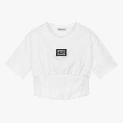 Dolce & Gabbana-Girls White Cotton Corset T-Shirt | Childrensalon Outlet