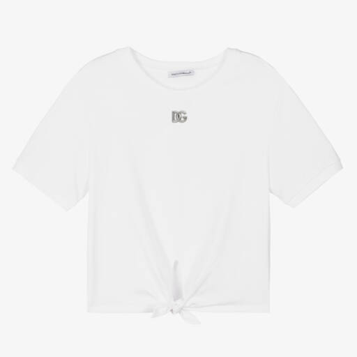 Dolce & Gabbana-Girls White Cotton DG Tie T-Shirt | Childrensalon Outlet