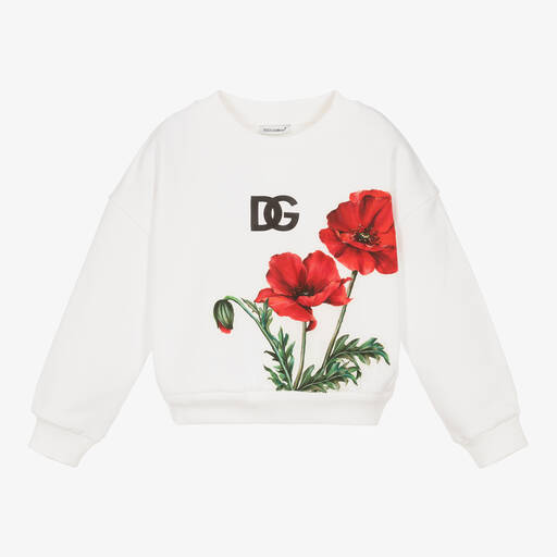 Dolce & Gabbana-Белый хлопковый свитшот с маками | Childrensalon Outlet