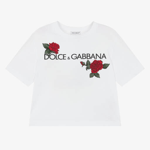 Dolce & Gabbana-تيشيرت قطن لون أبيض للبنات | Childrensalon Outlet