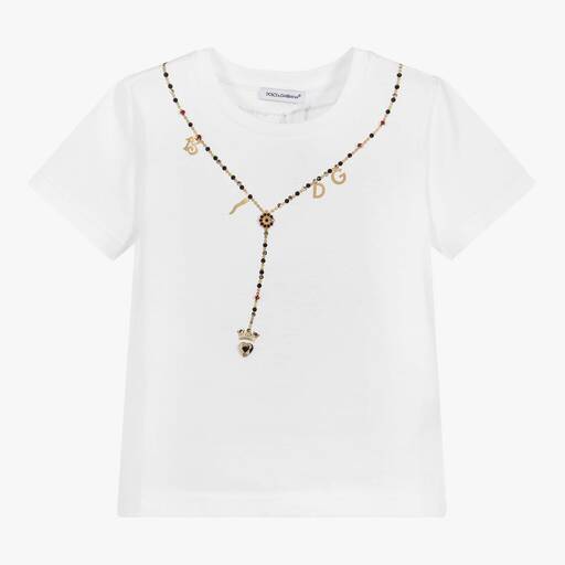 Dolce & Gabbana-Girls White Cotton T-Shirt | Childrensalon Outlet