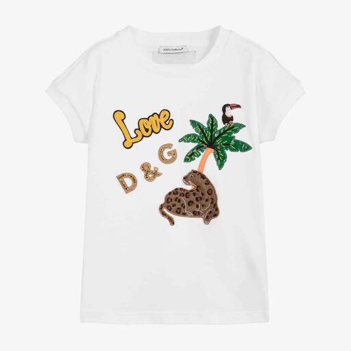 Dolce & Gabbana-تيشيرت قطن لون أبيض للبنات  | Childrensalon Outlet