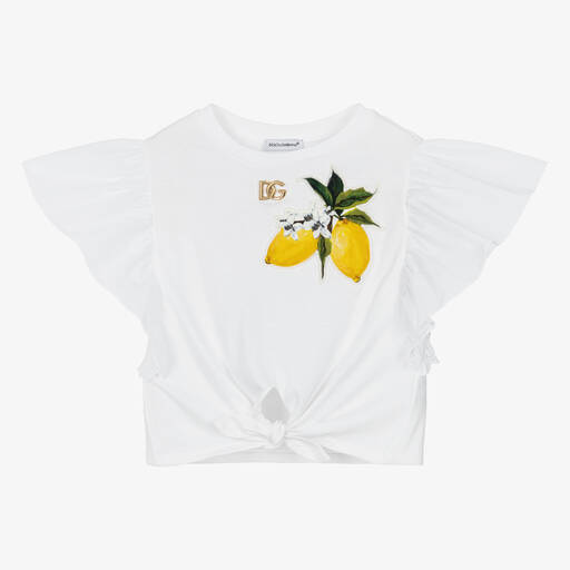 Dolce & Gabbana-توب قطن جيرسي وبوبلين لون أبيض للبنات | Childrensalon Outlet