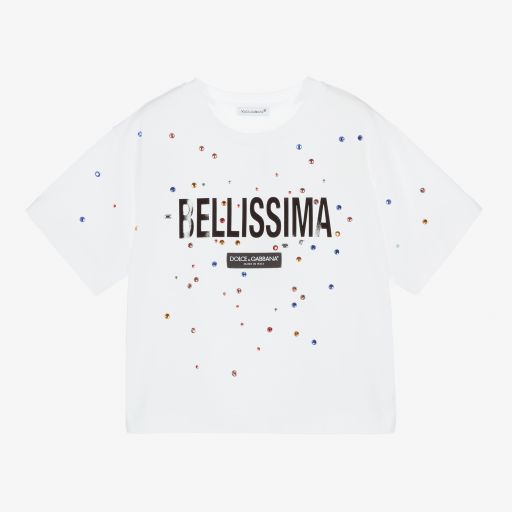 Dolce & Gabbana-Weißes T-Shirt mit Strass (M) | Childrensalon Outlet