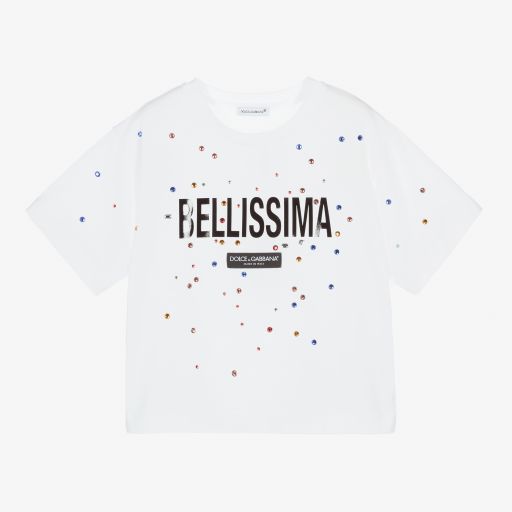 Dolce & Gabbana-Girls White Crystals T-Shirt | Childrensalon Outlet
