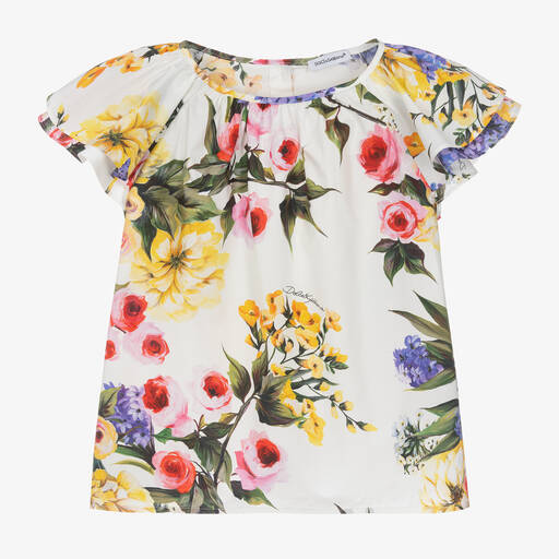 Dolce & Gabbana-Girls White Floral Cotton Blouse | Childrensalon Outlet