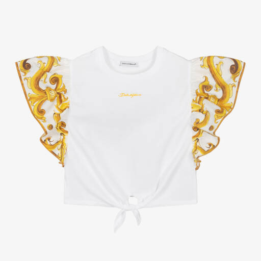 Dolce & Gabbana-Girls White & Gold Frilled Blouse | Childrensalon Outlet