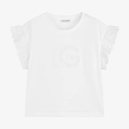 Dolce & Gabbana-Girls White Lace Frill Top | Childrensalon Outlet