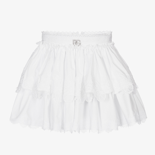 Dolce & Gabbana-Белая юбка с кружевной отделкой для девочек | Childrensalon Outlet