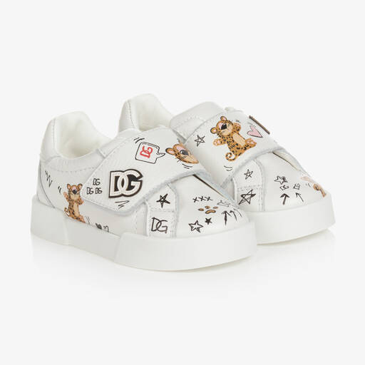 Dolce & Gabbana-Girls White Leather Logo Trainers | Childrensalon Outlet